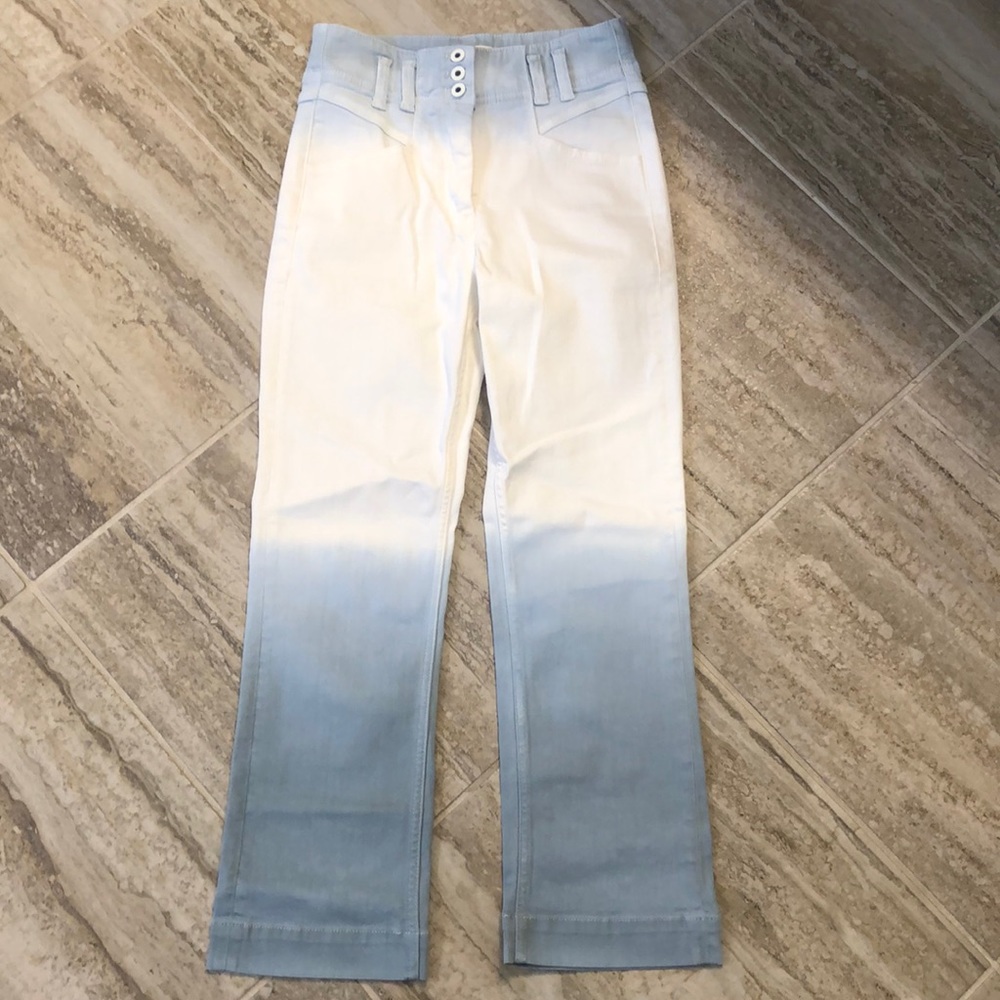 Anthropologie Blue & White Pilcro High Rise Ombré  Cropped Jeans Size 26